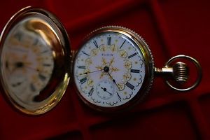 Antique 1893 ELGIN 14K solid gold, fancy dial pocket watch.