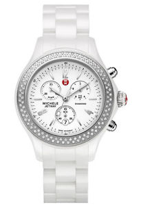 New Authent.Womens Michele MWW17B000001 Diamond Jetway white Ceramic watch $1995
