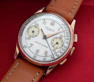 VINTAGE UNIVERSAL CHRONOGRAPH MEDICAL SOLID 18 K GOLD SIGNED 0.75 MANUAL WIND