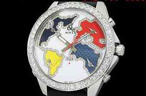 JACOB & Co. 5 Time Zone world map genuine diamond SS Quartz Men's Watch(S A7135)
