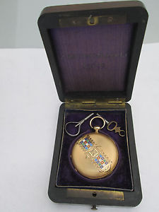 RARE    Antique Reymond Locle 18K Gold   Enamel   Hunter  Pocket Watch