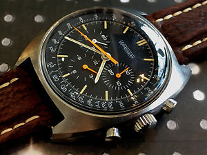 Vintage Wakmann Chronograph wristwatch Men's Large case Lemania 1873