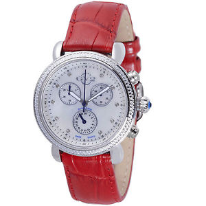GV2 by Gevril Women's 9804 Marsala Chronograph Diamond MOP Dial Leather Watch ip