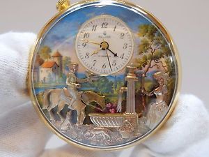 VINTAGE REUGE MUSIC BOX AUTOMATON MUSICAL ALARM POCKET WATCH (WATCH VIDEO)