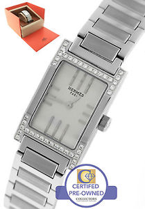 MINT Ladies Hermès Tandem TA1.230 Silver Stainless Swiss Diamond Quartz Watch