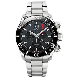 Edox 10020 3M NIN Mens Black Dial Analog Quartz Watch with Stainless Steel Strap