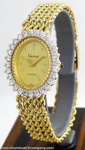 Ladies Geneve Watch in 14K Gold w/ Diamond Bezel - Quartz w/ New Battery