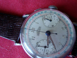VINTAGE MEN'S WRIST WATCH ANGELUS 2 REGISTER CHRONOGRAPH,CAL 215 SWISS 1940'S