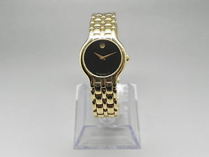 Ladies 14k Solid Yellow Gold Movado Watch Black Museum Dial 24mm 48.0g Quartz