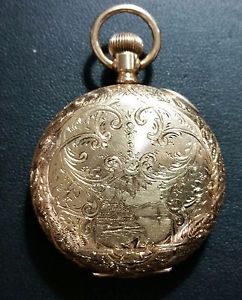 Vintage 14K Yellow Gold American Waltham Pocket Watch Seaside Hunter case