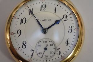 Scarce Hamilton 16 size Pocket Watch 23 Jewel Model 950 gold train 1918