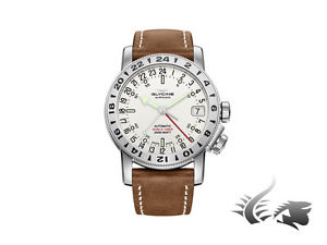 Glycine Airman 17 Automatic Watch, GMT, White, GL 293, Leather Strap