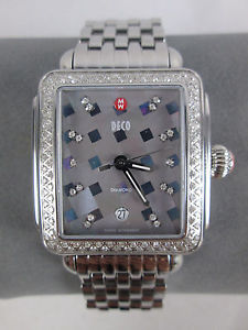 NEW Michele Large Deco Diamond Grey Mosaic Watch MW06T01A1977 Stainless Steel