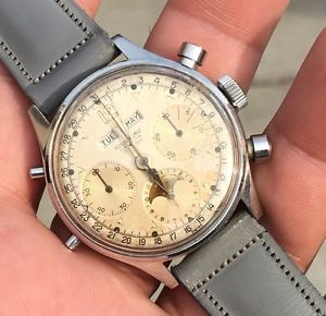 Vintage Tourneau Datofix Dato-Compax Triple Date Moon Phase Watch Valjoux 88