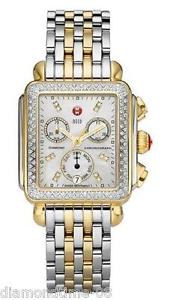 NEW AUTHENTIC MICHELE SIGNATURE DECO TWO TONE DIAMOND LADIES WATCH  MWW06P000108
