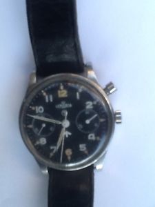 Lemania MOD Ex military Chronograph wrist watch with black dial,screw back.