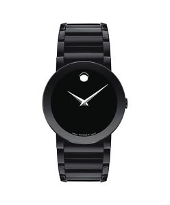 Movado Sapphire Quartz 0606307 Black Dial Stainless Steel Band Mens Watch