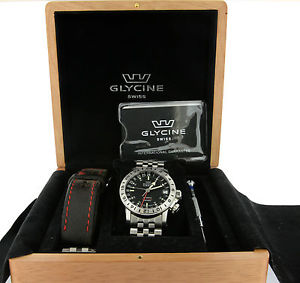 GLYCINE AIRMAN AUTOMATIC 200M WORD TIMER 45MM WATCH. REF 3865 WITH BOX & PAPERS