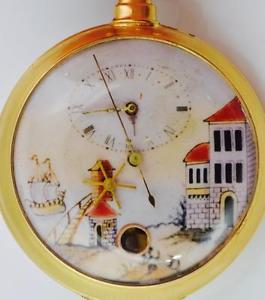 MUSEUM Qing Dynasty Chinese Duplex 2 motion Automaton gild&enamel Juvet watch.