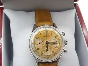 Vintage Tropical Dial 1940's Lemania 3 Register Chronograph 2310 Wrist Watch