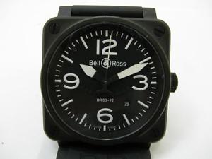 Authentic Bell & Ross BR-03-92 Watch Rubber Belt Black Automatic Men