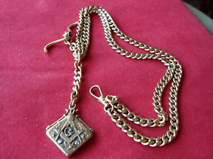 14K SOLID  GOLD CUBAN LINK CHAIN WITH CHARM 22 INCHES LONG FOR POCKET WATCH