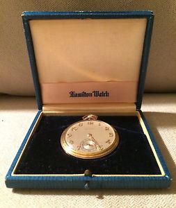 Vintage Rare 18K Solid  Gold Hamilton Open Face Pocket Watch In Original Box