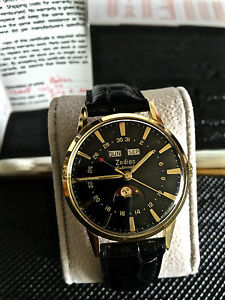 Vintage Zodiac Triple Date Moon Phase Watch, 17 jewels, fully serviced ,7-2-16