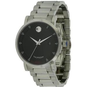 MOVADO MEN'S STEEL BRACELET & CASE AUTOMATIC BLACK DIAL ANALOG WATCH 0606844