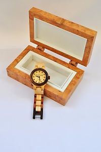 Wooden Women's Watch, 12 Ruby Precious Stones On The Dial & Original Wooden Box
