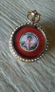 Antique 14K gold/enamel with pearls 18th Century French pocket/pendant watch