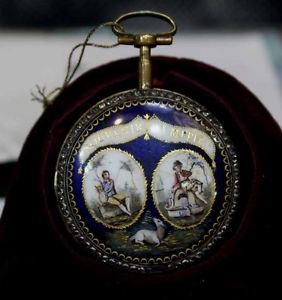 Rare Antique Enamel and Gold Girardier Laine Pocket Watch, Switzerland