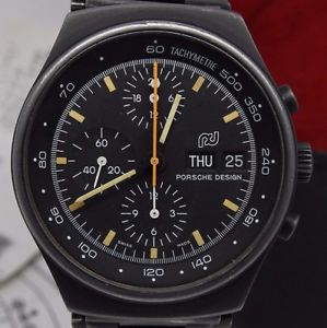 VINTAGE Porsche Design Black PVD Mens 41mm Chronograph Watch Lemania 5100 w Box