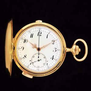 ANTIQUE 1900' QUARTER REPEATER CHRONOGRAPH 18K SOLID GOLD HUNTER POCKET WATCH