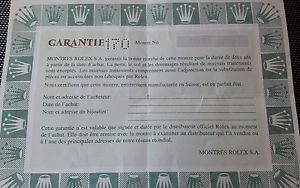 Warranty Rolex 170 original 100% blanc garantie  RARE!! Whit guarantee italian