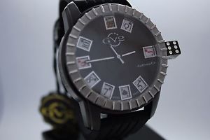 GV2 by Gevril Men's Lucky 7 Watch 9301 Automatic Black IP Steel Rubber Strap