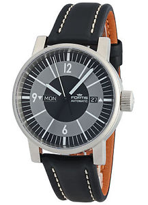 Fortis Men's 623.10.38 L.01 Spacematic Classic Black Automatic Leather Watch