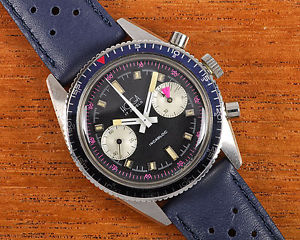 Vintage Hoga Yachting Chronograph w/ Exotic Dial & Blue Bezel! Valjoux 23!