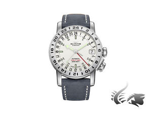 Glycine Airman 17 Automatic Watch, GMT , White, GL 293, Leather Strap