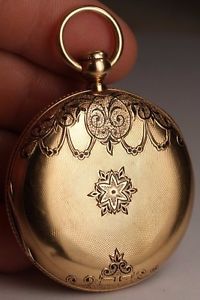 1865 Waltham 18K Gold Black Enamel Star Antique Key Wind Civil War Pocket Watch