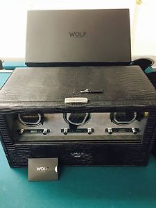 WOLF DESIGN WATCH WINDERS 2.7 BLACK TEJU LIZARD SKIN MATCHING SET RETAILS $2,121