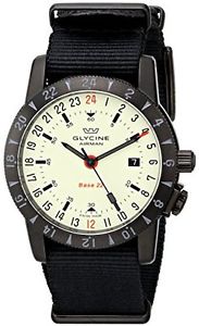 Glycine Men's 3887.95SL-TB99 Airman Black IP Stainless Steel Black Nylon Watch