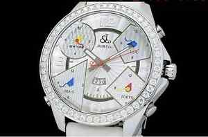 Auth JACOB&Co. 5 Time Zone Genuine Diamond Bezel SS Quartz Men's Watch(S D2783)