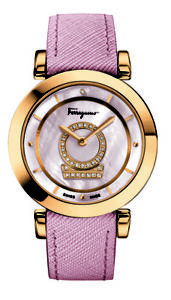 Ferragamo Women's FQ4200014 Minuetto Gold IP Diamonds MOP Dial Leather Watch