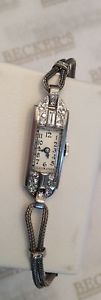 Antique Deco Platinum & 26 Diamond Watch 17 jewels R Gasser 10k GF Rope Band