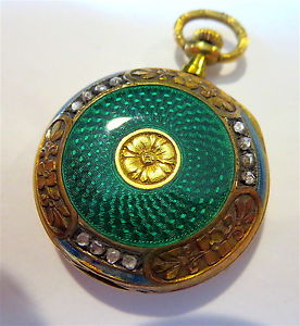 SWISS Enamel 18K YG Rose DIAMOND Watch CASE Antique