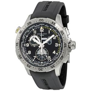 Hamilton Worldtimer H76714335 Mens Black Dial Quartz Watch with Rubber Strap