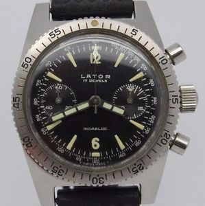 VINTAGE Lator 37mm Mens Skin Diver Chronograph Watch Landeron 248 NICE & CLEAN
