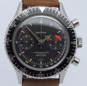 VINTAGE Croton Chronomaster Diver Mens 38mm Chronograph Broad Arrow Valoux 92