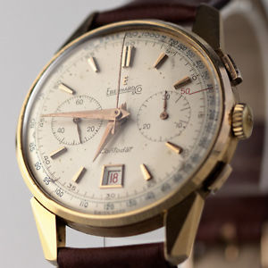 # Large --> EBERHARD & Co.  Contodat <-- 18k solid gold chronograph - vintage #